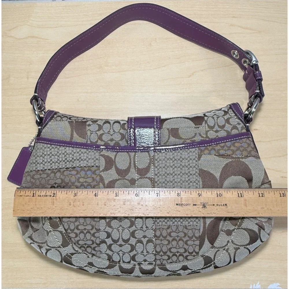 Coach Patchwork Soho Shoulder Bag Women Small Brown Purple Signature F12316